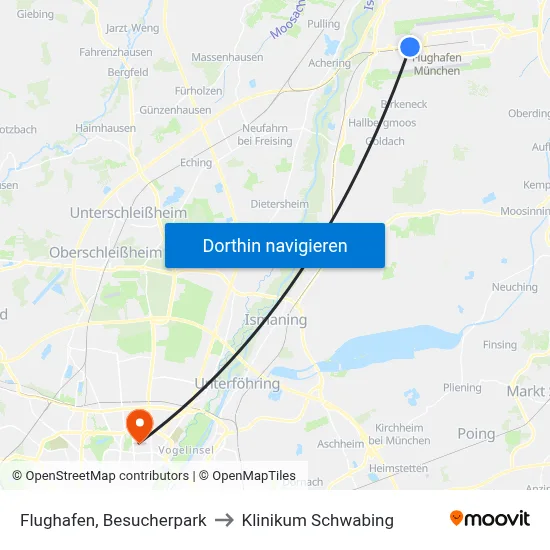 Flughafen, Besucherpark to Klinikum Schwabing map