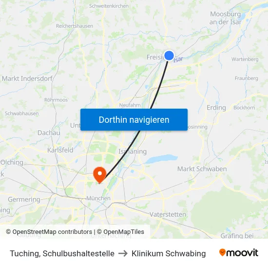 Tuching, Schulbushaltestelle to Klinikum Schwabing map