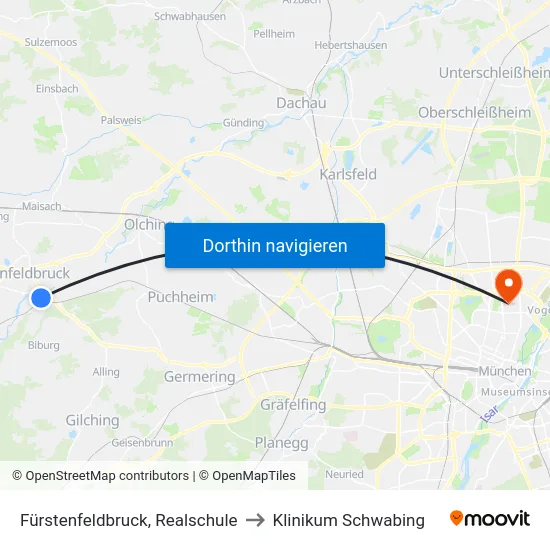 Fürstenfeldbruck, Realschule to Klinikum Schwabing map