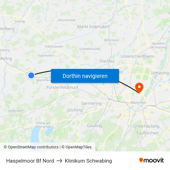 Haspelmoor Bf Nord to Klinikum Schwabing map