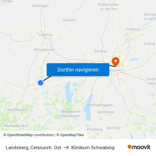Landsberg, Celsiusstr. Ost to Klinikum Schwabing map