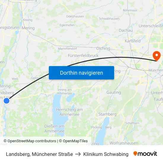 Landsberg, Münchener Straße to Klinikum Schwabing map