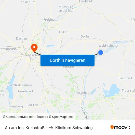 Au am Inn, Kreisstraße to Klinikum Schwabing map