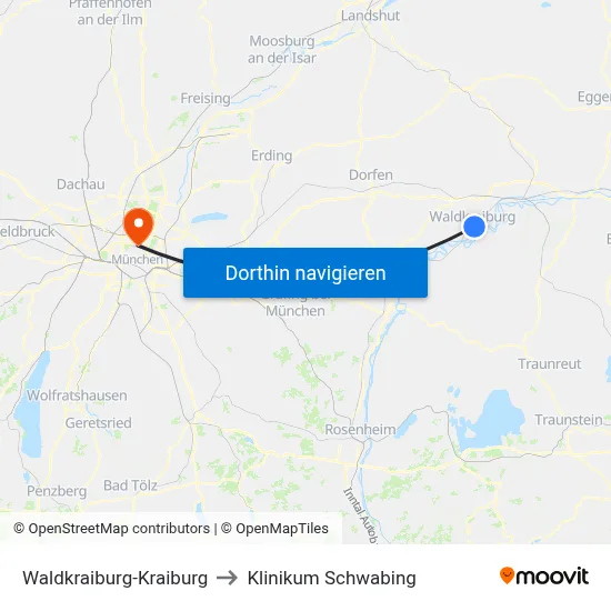 Waldkraiburg-Kraiburg to Klinikum Schwabing map