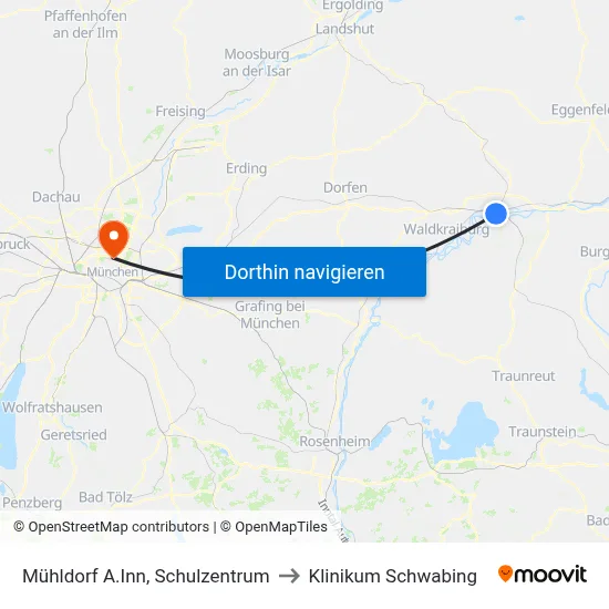Mühldorf A.Inn, Schulzentrum to Klinikum Schwabing map