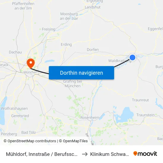 Mühldorf, Innstraße / Berufsschule II to Klinikum Schwabing map
