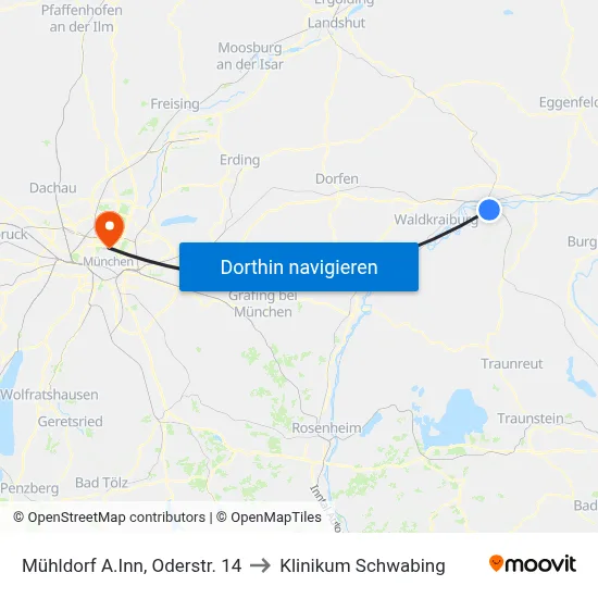 Mühldorf A.Inn, Oderstr. 14 to Klinikum Schwabing map