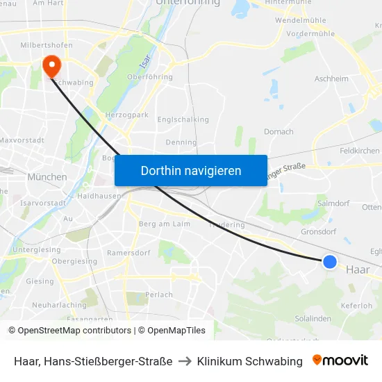 Haar, Hans-Stießberger-Straße to Klinikum Schwabing map