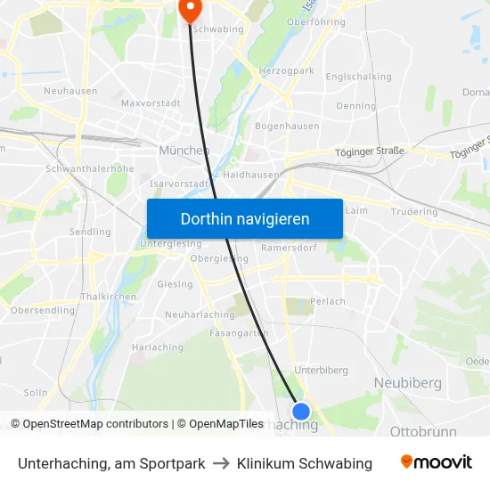 Unterhaching, am Sportpark to Klinikum Schwabing map