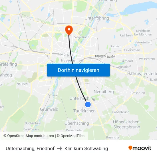 Unterhaching, Friedhof to Klinikum Schwabing map