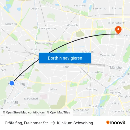 Gräfelfing, Freihamer Str. to Klinikum Schwabing map