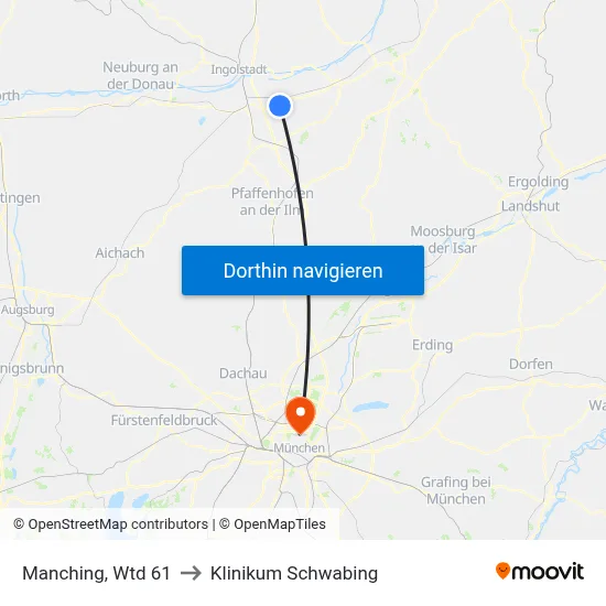 Manching, Wtd 61 to Klinikum Schwabing map