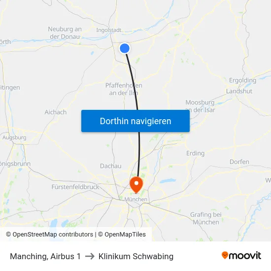 Manching, Airbus 1 to Klinikum Schwabing map