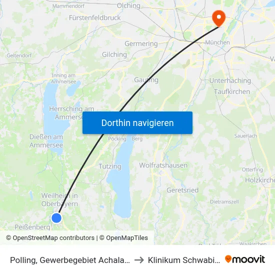 Polling, Gewerbegebiet Achalaich to Klinikum Schwabing map