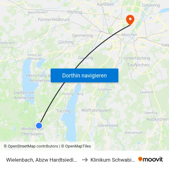 Wielenbach, Abzw Hardtsiedlung to Klinikum Schwabing map