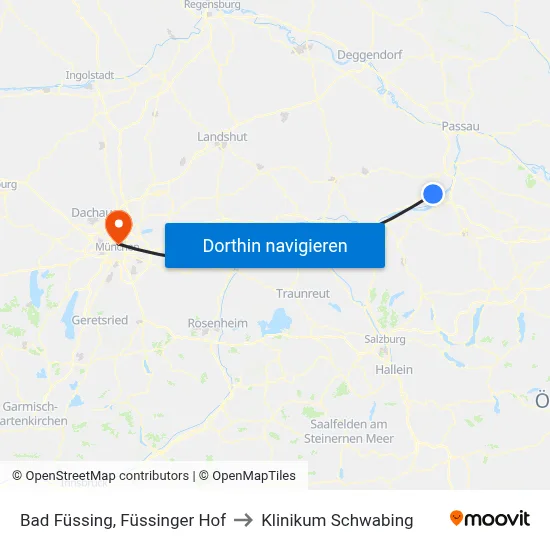 Bad Füssing, Füssinger Hof to Klinikum Schwabing map