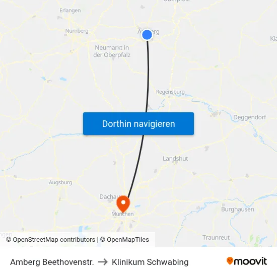 Amberg Beethovenstr. to Klinikum Schwabing map