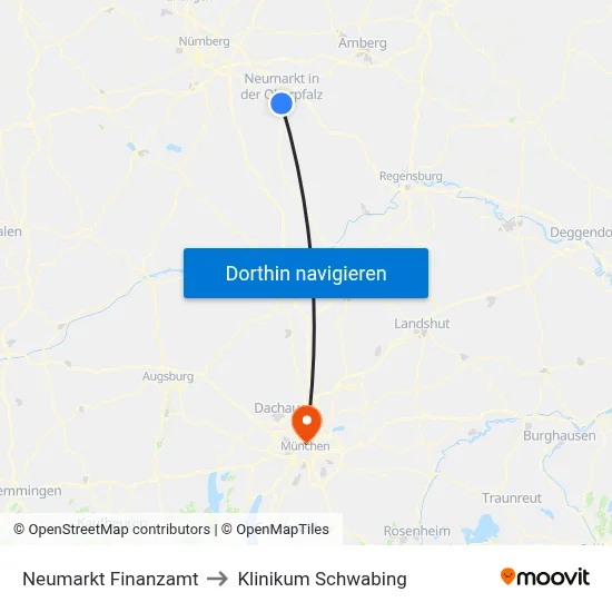 Neumarkt Finanzamt to Klinikum Schwabing map