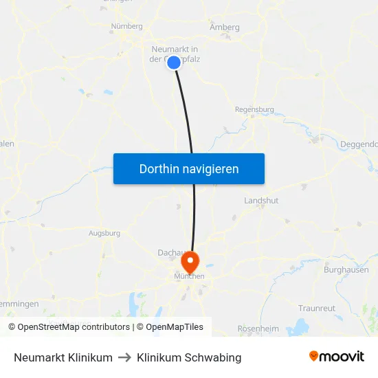 Neumarkt Klinikum to Klinikum Schwabing map