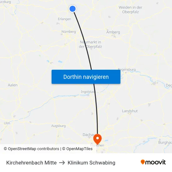 Kirchehrenbach Mitte to Klinikum Schwabing map