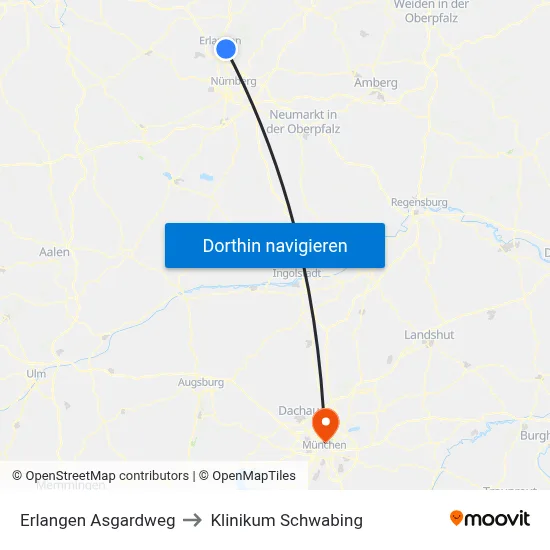 Erlangen Asgardweg to Klinikum Schwabing map