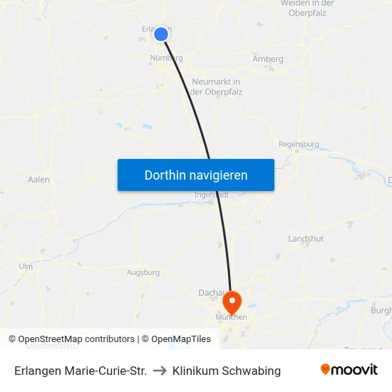 Erlangen Marie-Curie-Str. to Klinikum Schwabing map