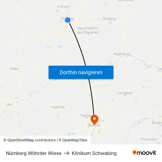 Nürnberg Wöhrder Wiese to Klinikum Schwabing map