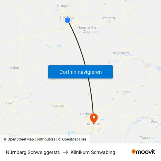 Nürnberg Schweiggerstr. to Klinikum Schwabing map