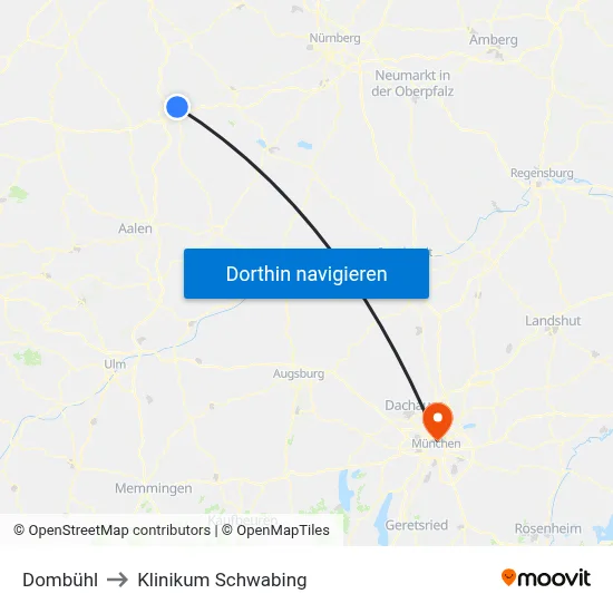 Dombühl to Klinikum Schwabing map