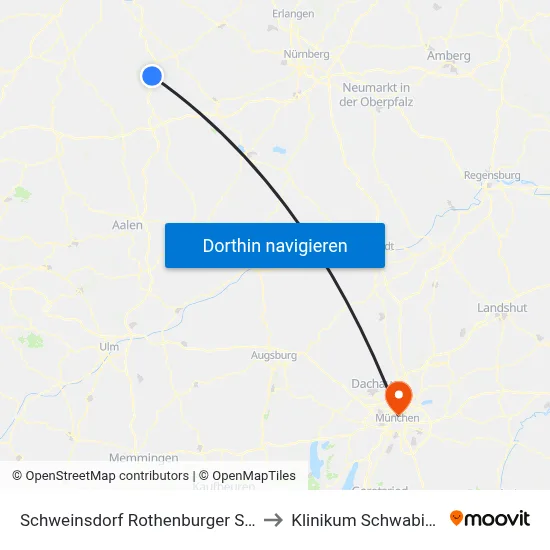 Schweinsdorf Rothenburger Str. to Klinikum Schwabing map