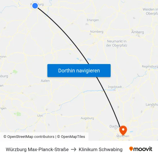 Würzburg  Max-Planck-Straße to Klinikum Schwabing map