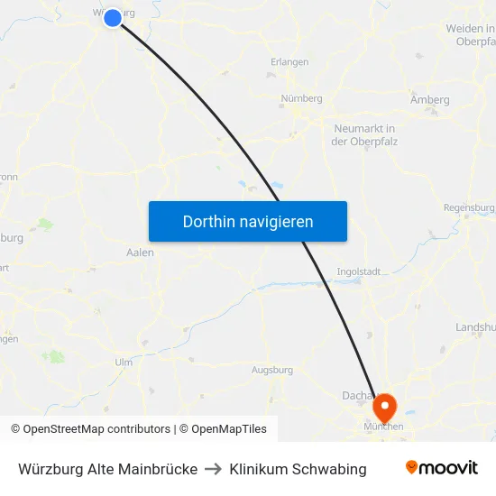 Würzburg Alte Mainbrücke to Klinikum Schwabing map