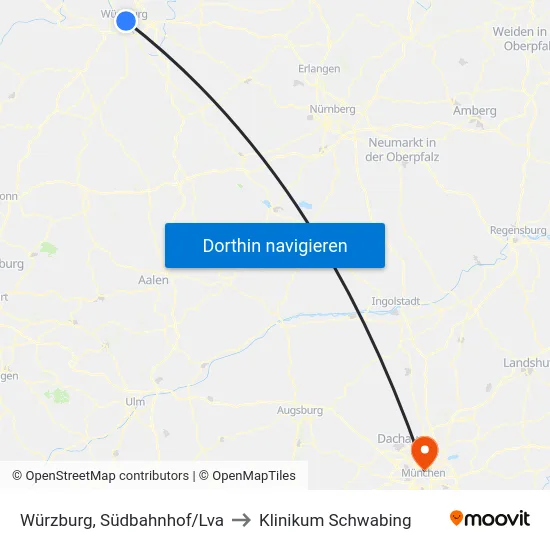 Würzburg, Südbahnhof/Lva to Klinikum Schwabing map