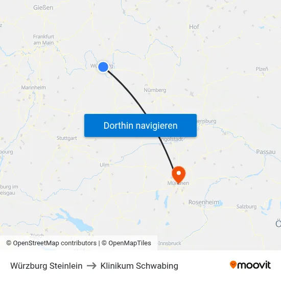 Würzburg Steinlein to Klinikum Schwabing map