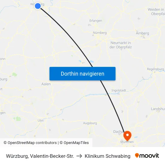Würzburg, Valentin-Becker-Str. to Klinikum Schwabing map