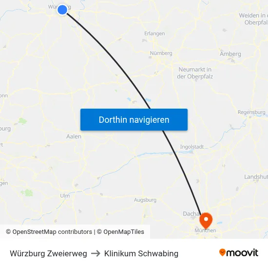 Würzburg Zweierweg to Klinikum Schwabing map
