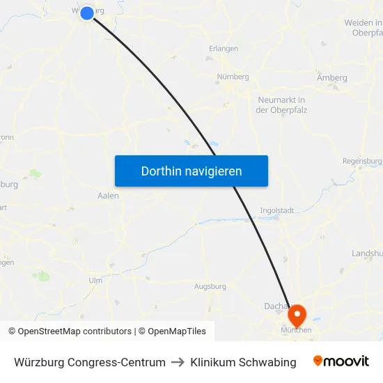 Würzburg Congress-Centrum to Klinikum Schwabing map
