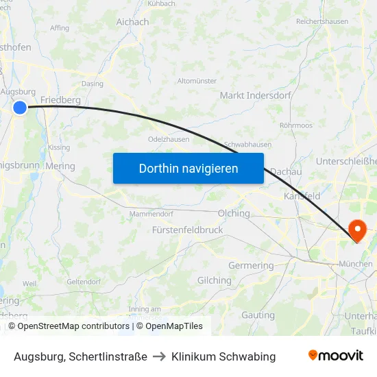 Augsburg, Schertlinstraße to Klinikum Schwabing map
