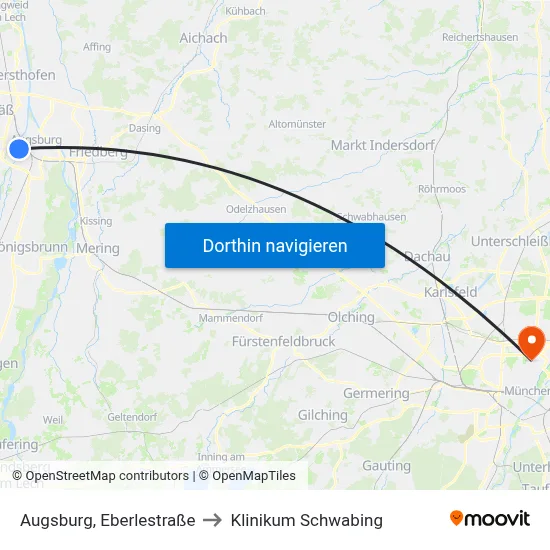 Augsburg, Eberlestraße to Klinikum Schwabing map