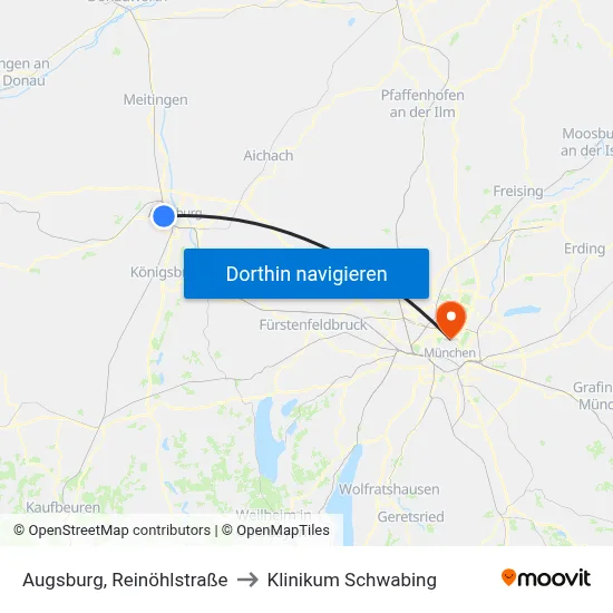 Augsburg, Reinöhlstraße to Klinikum Schwabing map