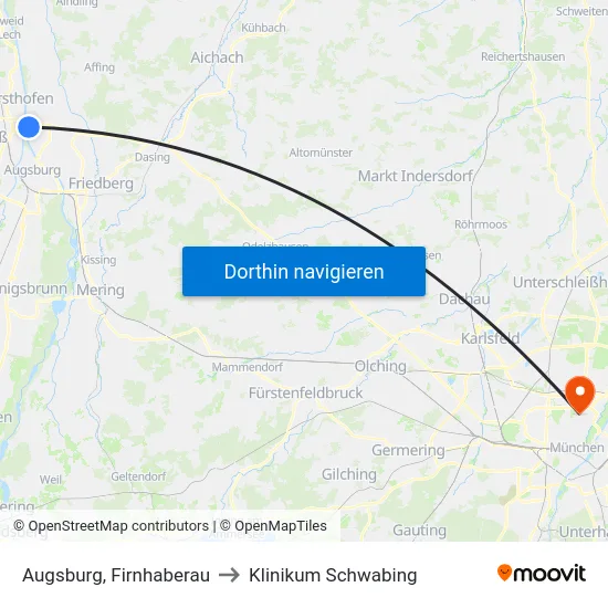 Augsburg, Firnhaberau to Klinikum Schwabing map