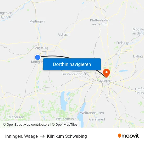 Inningen, Waage to Klinikum Schwabing map
