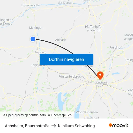 Achsheim, Bauernstraße to Klinikum Schwabing map