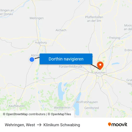 Wehringen, West to Klinikum Schwabing map