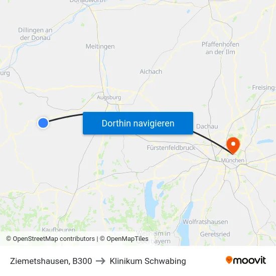 Ziemetshausen, B300 to Klinikum Schwabing map