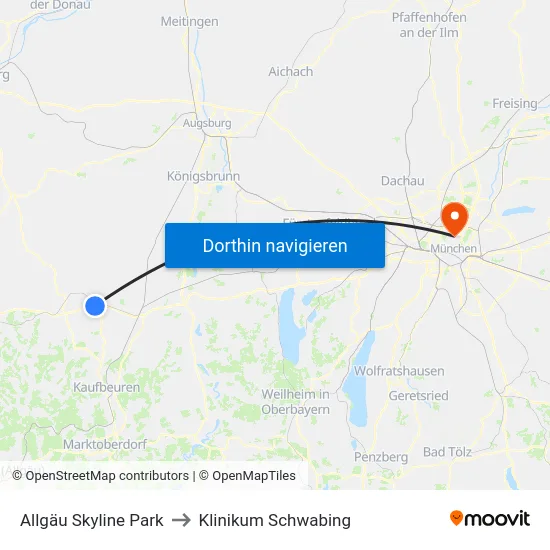 Allgäu Skyline Park to Klinikum Schwabing map