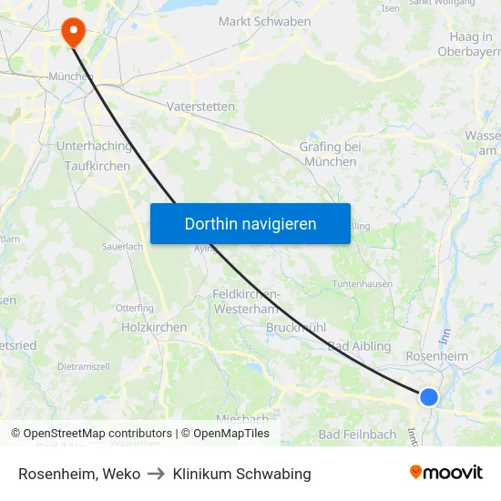 Rosenheim, Weko to Klinikum Schwabing map