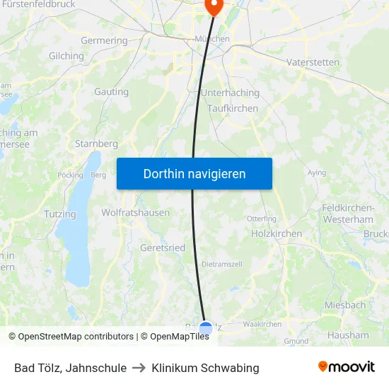 Bad Tölz, Jahnschule to Klinikum Schwabing map