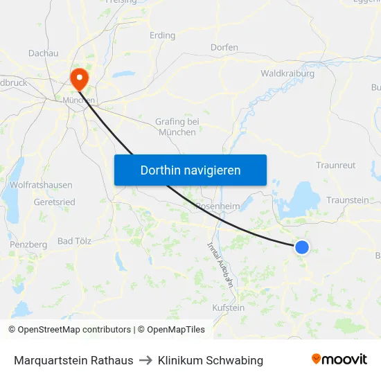 Marquartstein Rathaus to Klinikum Schwabing map