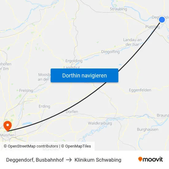 Deggendorf, Busbahnhof to Klinikum Schwabing map